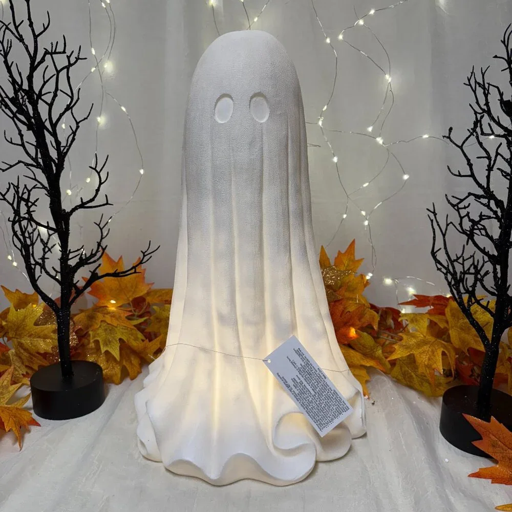 Martha Stewart White Resin LED Cheesecloth Ghost Halloween Decor 18” New